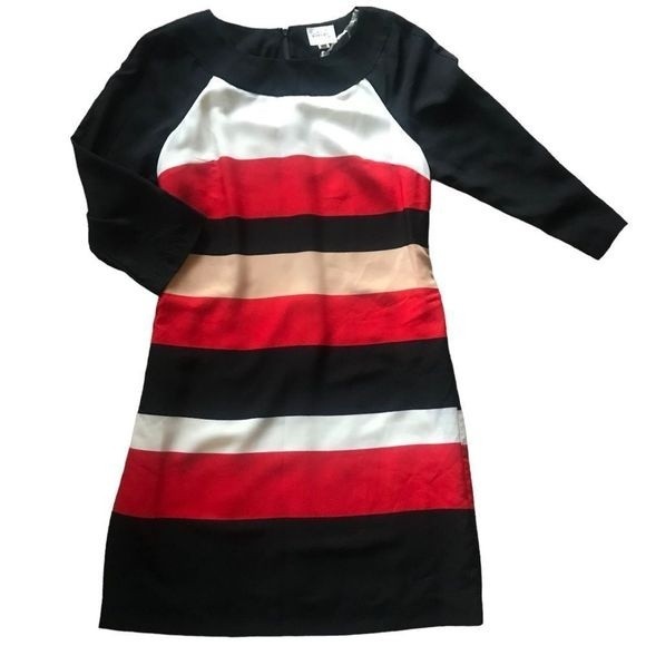 ECI “Beige” Dress Colorblock Shift Fit Zip Back 3/4 Sleeves Size 6 - Picture 2 of 7